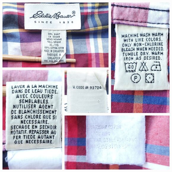 Eddie Bauer 100% Cotton Button Down Shirt XL Short Sleeve Red Plaid Dad Classic - Picture 5 of 8